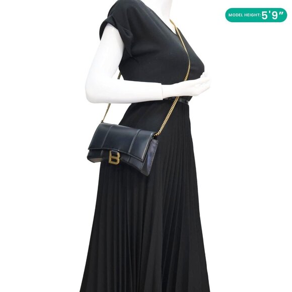 Balenciaga Hourglass Shiny Box Calfskin Leather Wallet On Chain Shoulder Bag - Picture 2 of 15